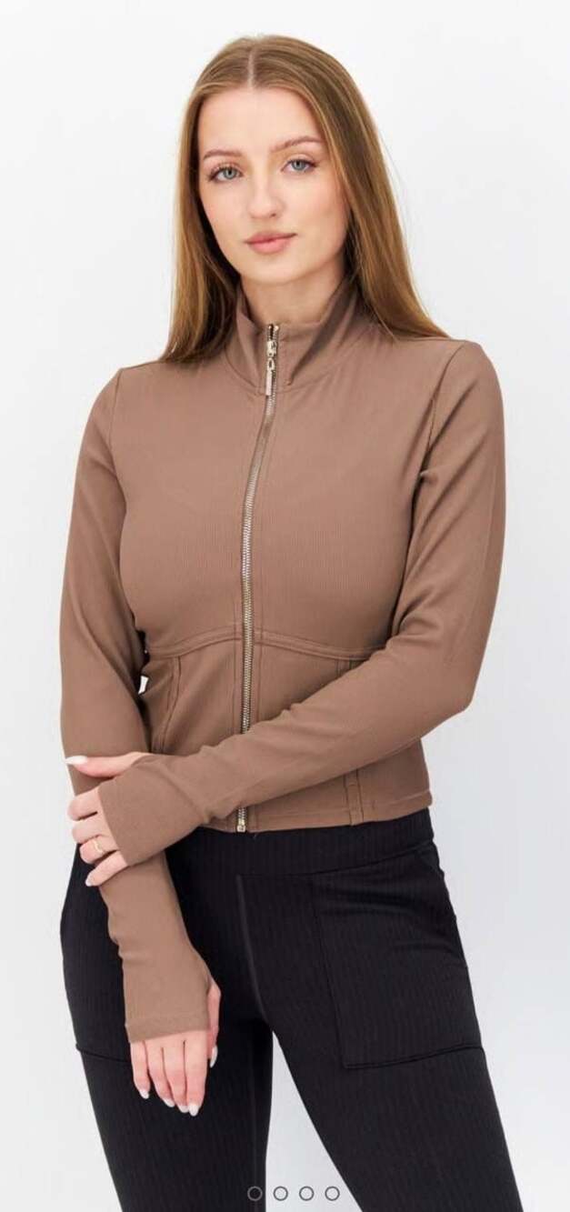 Jason Wu Women Mid Collar Ribbed Full Zip Sweatshirt Brown Medium